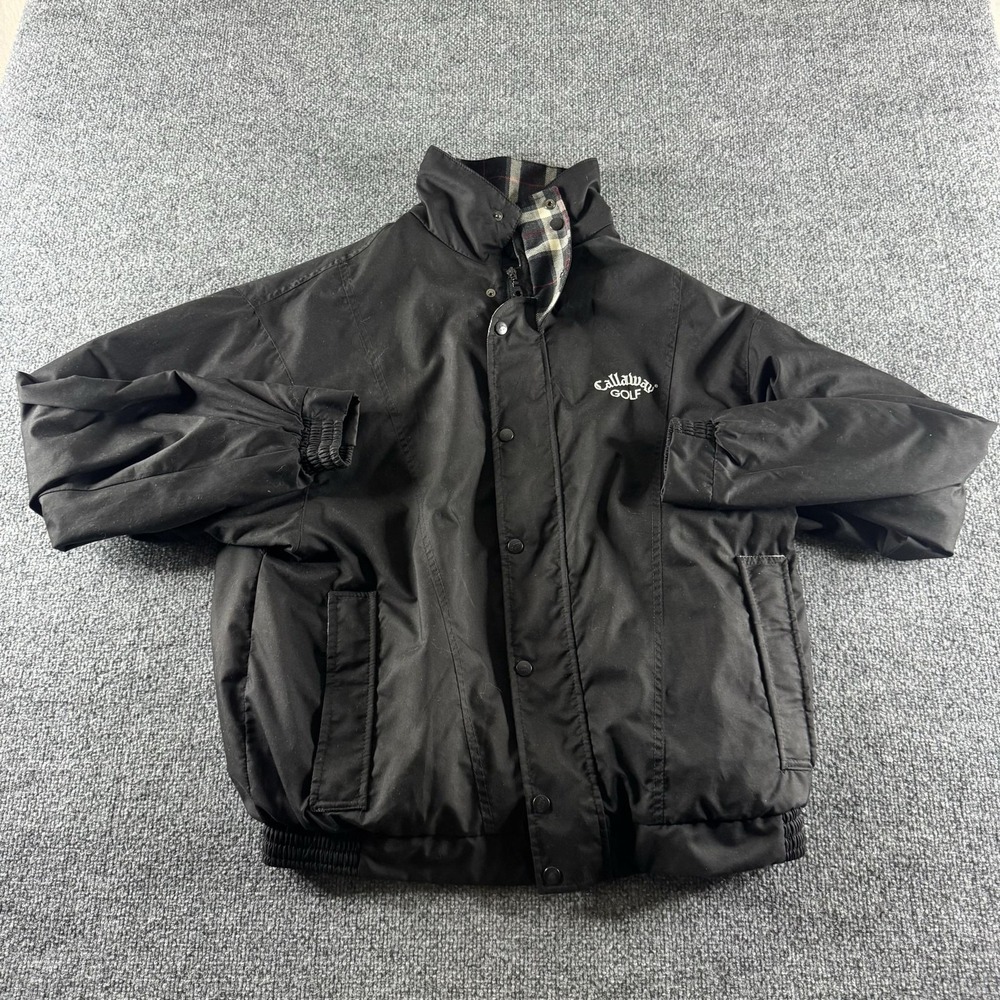 Callaway Golf Jacket Mens L Black Nylon Full Zip Plaid Lined Golf Windbreaker